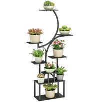 8 pakopų metalinė gėlių lentyna, S formos augalų lentyna 158,5 cm, vidaus ir lauko, juoda 74 x 26 x 158.5 cm