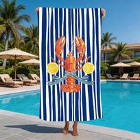 Cute Beachy Vibrant Lobster Microfiber Beach Towel Large Stripe Sand Free Pool Towel Quick Dry Lightweight Compact Travel Bag 50x100cm white
