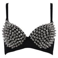 Moterų apatinis trikotažas Studded Bra Top Steampunk stiliaus vakarėliui naktiniam klubui barui pilvo šokio scenos kostiumui klubui karnavalui sportui neslystantis liemenėlė S gray