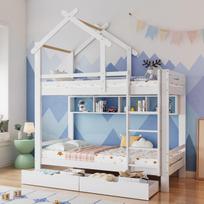 (29945960WAA)Bunk Bed with Drawers and Shelves, Three-Step Right-Angle Ladder, Fall Protection and Guardrail, Pine Wood Frame, White (90x200cm) 205 x 95 x 227 cm balta