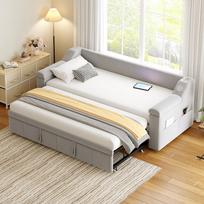 Apmuštas miegamasis sofa, 90/180*190 cm, Platesni porankiai, Bluetooth stereo sistema, USB įkrovimas, Sandėliavimo skyreliai, Lamelių rėmas, Aksominis audinys, Šviesiai pilka 216 x 97 x 69 cm pilka