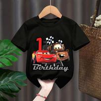 Lightning McQueen T-shirt Children's Clothing Birthday Number 1-9 Print Kids Party Racing Style T-shirt 110 black