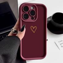 For Xiaomi Redmi 13 12 14C 13C 12C Redmi Note 14 Pro Plus 13 12 11 10 Golden Heart Burgundy Background Silicone Phone Case Cover Redmi Note 10 4G vyno raudonos spalvos