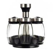 7-Piece Spice Jar Set Rotating Glass Seasoning Bottles with Lids Storage Rack for Salt Sugar Pepper Kitchen Counter Organizer Glass