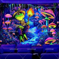 Varlė Juodos šviesos gobelenas Hipis Grybų gobelenai UV reaktyvus Miško urvo gobelenas Galaktikos kosmoso Neono gobelenai Kambario dekoras 100X70CM blue