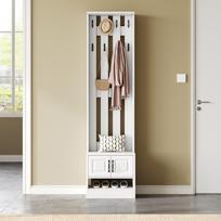 Batų suolas, batų spintelė, prieškambario baldai, su 2 durelėmis, su galine sienelė su 8 kabliukais, baltas, P50/G36/A190cm(P×G×H) 50 x 36 x 190 cm balta