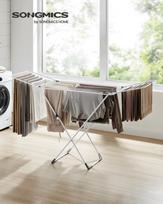 SONGMICS Clothes Drying Rack, Metal Laundry Drying Rack, Foldable, Space-Saving, Free-Standing Airer, with 2 Gullwings, Indoor Outdoor Use balta