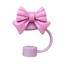 Silicone Straw Cover Cap for Stanley Cup Accessories, Cute bow Straw Toppers for Tumblers,10mm Straw Dust Proof Plugs Protector rožinė