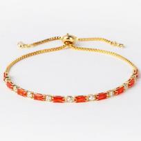 Gold Plated Aquamarine Baguette CZ Adjustable Tennis Bracelet – Dainty Summer Jewelry, Sparkle Gift for Women beige