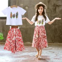 Summer Baby Girls Clothes Sets Outfits Kids Clothes Short Sleeve +Pants Children Clothing Set 3 4 5 6 7 8 9 10 11 12 Years 160 raudona