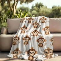 1pc Cozy Monkey Throw Blanket - Retro Flannel Bedspread Suitable for College Dorms, Soft Warm Bedspread with Monkey Design, - Couch Bedspread for Room 75X95CM gray