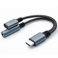 Adapteris 2v1 USB-C į USB-C ir 3,5 mm lizdą PD 15W