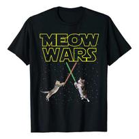 Juokingi geek marškinėliai su lazeriniu kardeliu Meow Wars Katės 5XL įvairiaspalvis
