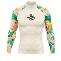 Mens Cream Long Sleeve High Neck Tee With Floral Print Surfing Swimming Outdoor Activities Small beige