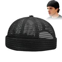 Vasarinė tinklinė kepuraitė be snapelio, kvėpuojanti tinklelio kepurė, reguliuojama, retro stiliaus, hip hopo gatvės stiliaus, unisex, kasdienė, lauko juoda