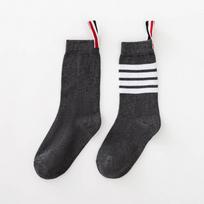 TB Keturių juostelių pilkos vidurio blauzdos kojinės, medvilninės kilpinės kojinės, madingos mergaitės 1 pair juoda