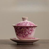 Rožinė Ru krosnies bijūno Sancai Gaiwan Kung Fu arbatos rinkinys Arbatos puodelis Namų apyvokos keramika Kinų arbatos puodelis 130ml gray