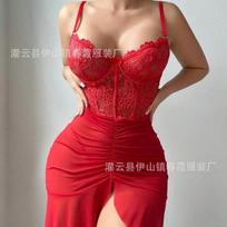 New lace sexy casual split ends, erotic underwear semi-transparent XL juoda