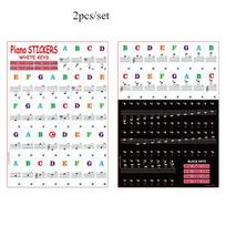 2 sets of piano keyboard stickers, 88/61/54/49 keys with removable colored note labels, beginner letter piano stickers black