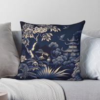 Chinoiserie Pagoda Square Pillowcase Polyester Linen Velvet Printed Zip Decorative Throw Pillow Case Car Cushion Cover 30X30CM