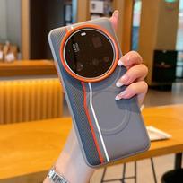 Dėklas Xiaomi 15 Ultra, Magsafe, Anglies Pluošto Raštas, Veganų Odos, Kontrastingos Spalvos, Minkšto Silikono TPU Galinis Dangtelis Pc + tpu&xiaomi 15 ultra gray