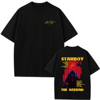 Rapper The Weeknd Starboy Album Graphic T-shirt Men Women Hip Hop Fashion Pop Music T-shirts Male Casual Cotton Vintage T Shirts S black