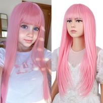 Šviesiai rožiniai sintetiniai perukai vaikams, mergaitėms, natūralūs ilgi tiesūs kirpčiukai, moterims, karščiui atsparūs, kasdieniam naudojimui, cosplay, pilnas galvos apdangalas (as the picture,28inches) white