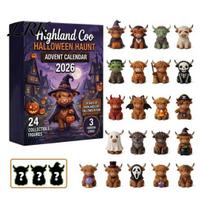 Halloween Countdown Surprise Gift Box Highland Cow Advent Calendar, 24 Days Calendar with Blind Mini Acrylic Ornaments, Spooky Holiday Collectible 1 Set brown