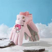 Kawaii Children Velvet Ski Gloves Kuromi Melody Pochacco Anime Sanrio High Quality Winter Warm Glove Waterproof Thicken Mittens gray