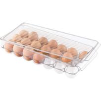 Plastikinis kiaušinių laikiklis 21 kiaušiniui Laikymo konteineris Skaidrus šaldytuvo organizavimo dėklas su dangteliu Šaldytuvo sukraunamas dėklas 21 Eggs beige