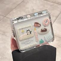 zflip7 Phone Case Cute Cat Stickers Transparent Soft Cover For Samsung Z Flip7 Zflip6 Zflip5 Xiaomi Mix Flip Case Girly Kawaii For Huawei Pura X gray