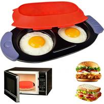 Quick-Heat Microwave Egg Cooker,Multi-Use Egg Poacher/Fryer for Breakfast Sandwiches,Double Egg Cooker with Silicone Spatula,Dishwasher-Safe,Save Time raudona/juoda