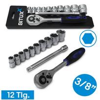 BITUXX 3/8″ šešiakampių galvučių rinkinys su 200 mm terkšle ir 150 mm ilgintuvu, 12 vnt.