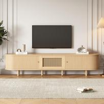 Moderni žema TV spintelė su apvaliu dizainu ir slankiu durimis, MDF, stalčius, skirtas iki 75 colių televizoriams, svetainei ir valgomajam, 180x40x40 cm, medžio spalvos 180 x 40 x 40 cm natūrali