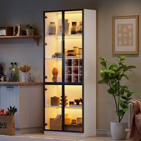 80*35*200cm display cabinet, glass display cabinet with glass doors with LED, elegant sideboard with double doors, glass shelf and wine holder 80 x 35 x 200 cm balta