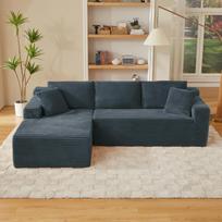 Modulinės kampinės sofos L formos sofa 3 vietų modulinė sofa su atminties putomis kampinės sofos svetainei, Debesų sofa su padidintu šezlongu 252.5 x 163 x 65 cm tamsiai pilka spalva