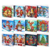 12 vnt Kalėdų 5D deimantų tapybos sveikinimo atvirukas su voku 30 x 15 cm blue