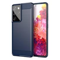 Hurtel Carbon Case Flexible Cover TPU Case for Samsung Galaxy S21 Ultra 5G blue