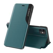 Hurtel Eco Leather View Case: an elegant bookcase-style case with a kickstand for iPhone 13 Pro, green