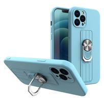 Hurtel Ring Case silicone case with finger grip and stand for iPhone 13 Pro light blue
