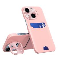 Hurtel Leather Stand Case for iPhone 14 Plus Card Wallet Cover with Stand Pink