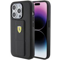 FERRARI Grip Stand Metal Logo case for iPhone 15 Pro - black
