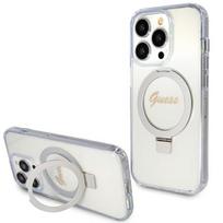 GUESS Ring Stand Script Glitter MagSafe case for iPhone 15 Pro - transparent