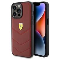 FERRARI Leather Stitched Lines case for iPhone 15 Pro Max - red