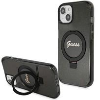 GUESS Ring Stand Script Glitter MagSafe case for iPhone 14 / 15 / 13 - black