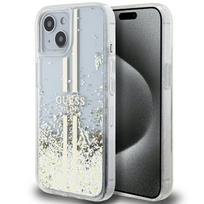 GUESS Liquid Glitter Gold Stripes case for iPhone 15 Plus / 14 Plus - transparent