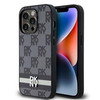 DKNY Leather Checkered Mono Pattern  AND amp; Printed Stripes iPhone 14 Pro Case - Black