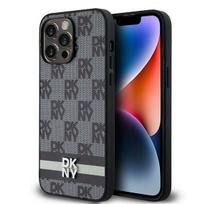 DKNY Leather Checkered Mono Pattern  AND amp; Printed Stripes Case for iPhone 14 Pro Max - Black
