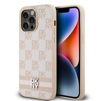 DKNY Leather Checkered Mono Pattern  AND amp; Printed Stripes case for iPhone 14 Pro Max - pink