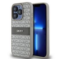 DKNY Leather Mono Stripe  AND amp; Metal Logo case for iPhone 15 Pro - beige